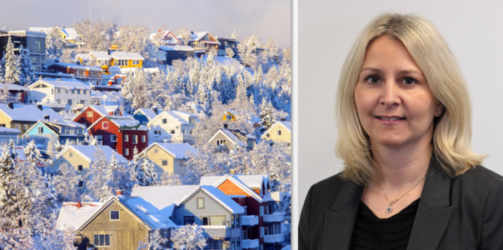 Tinglysning av fast eiendom - bilde av hus i snødekt landskap og bilde av advokat Anette Eckhoff